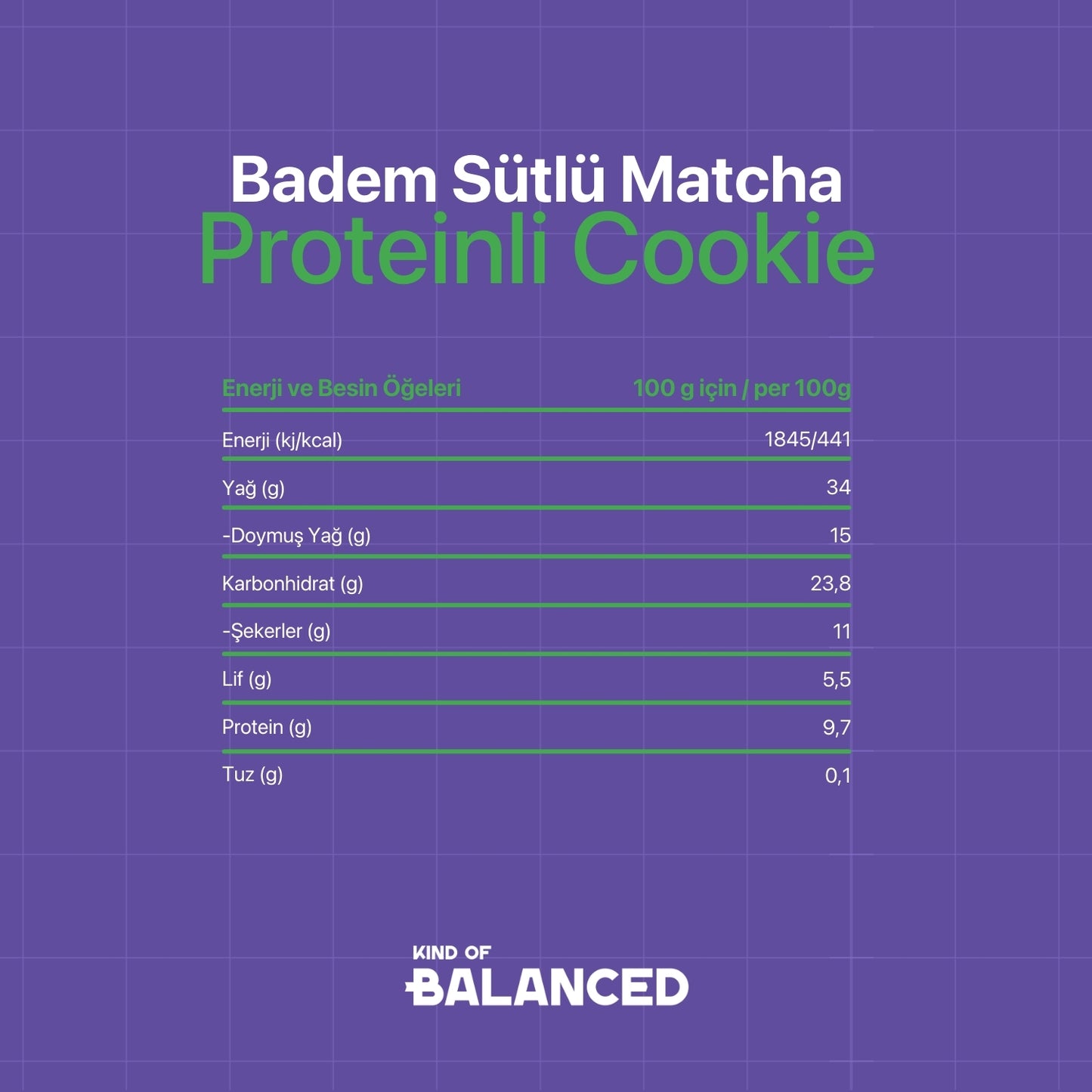 Glütensiz Badem Sütlü Matcha Proteinli Cookie 50 gr