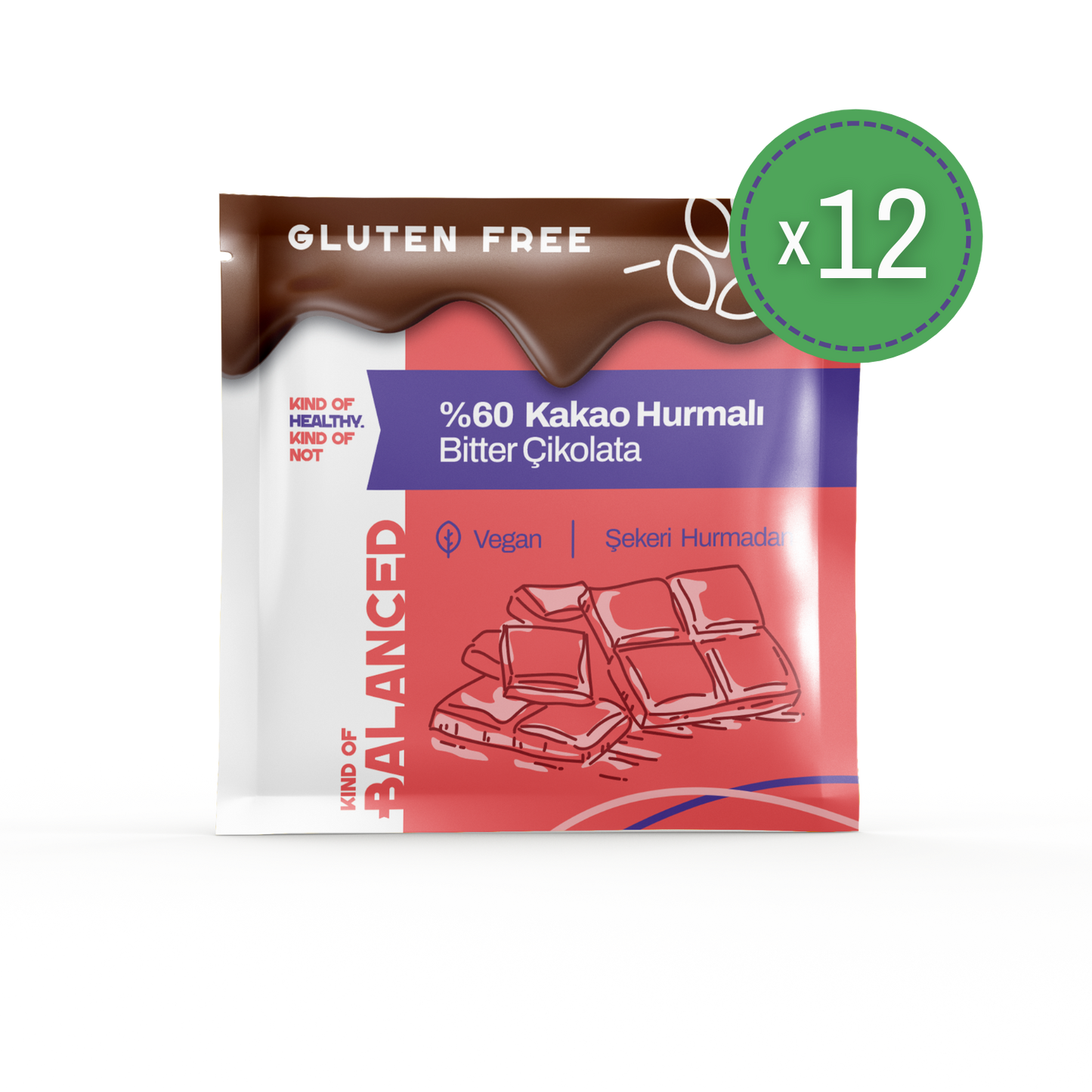 %60 Kakao Hurmalı Bitter Çikolata Şeker İlavesiz 40 Gr