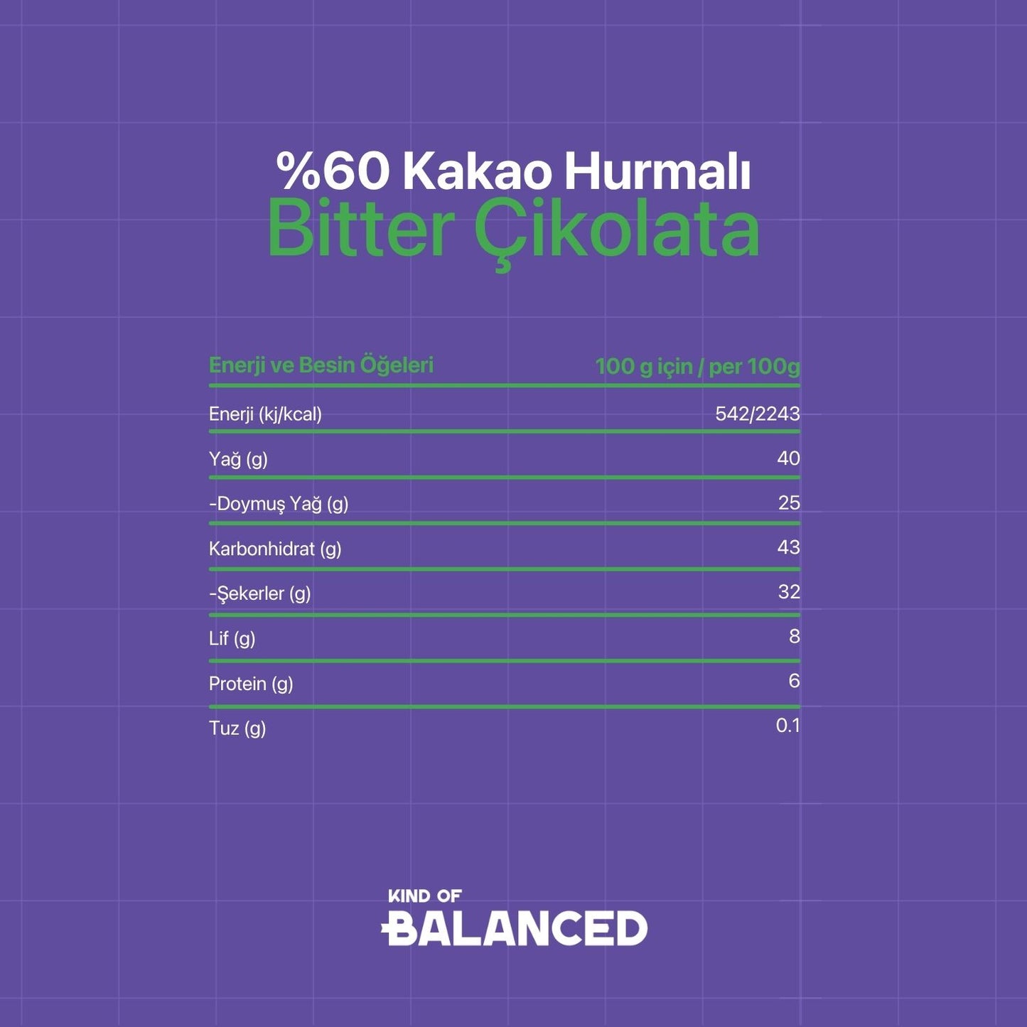 %60 Kakao Hurmalı Glütensiz Bitter Çikolata 40 Gr