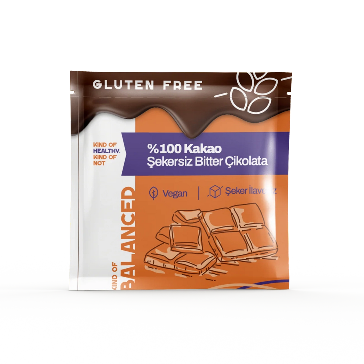 %100 Kakao Glütensiz Bitter Çikolata 40 Gr