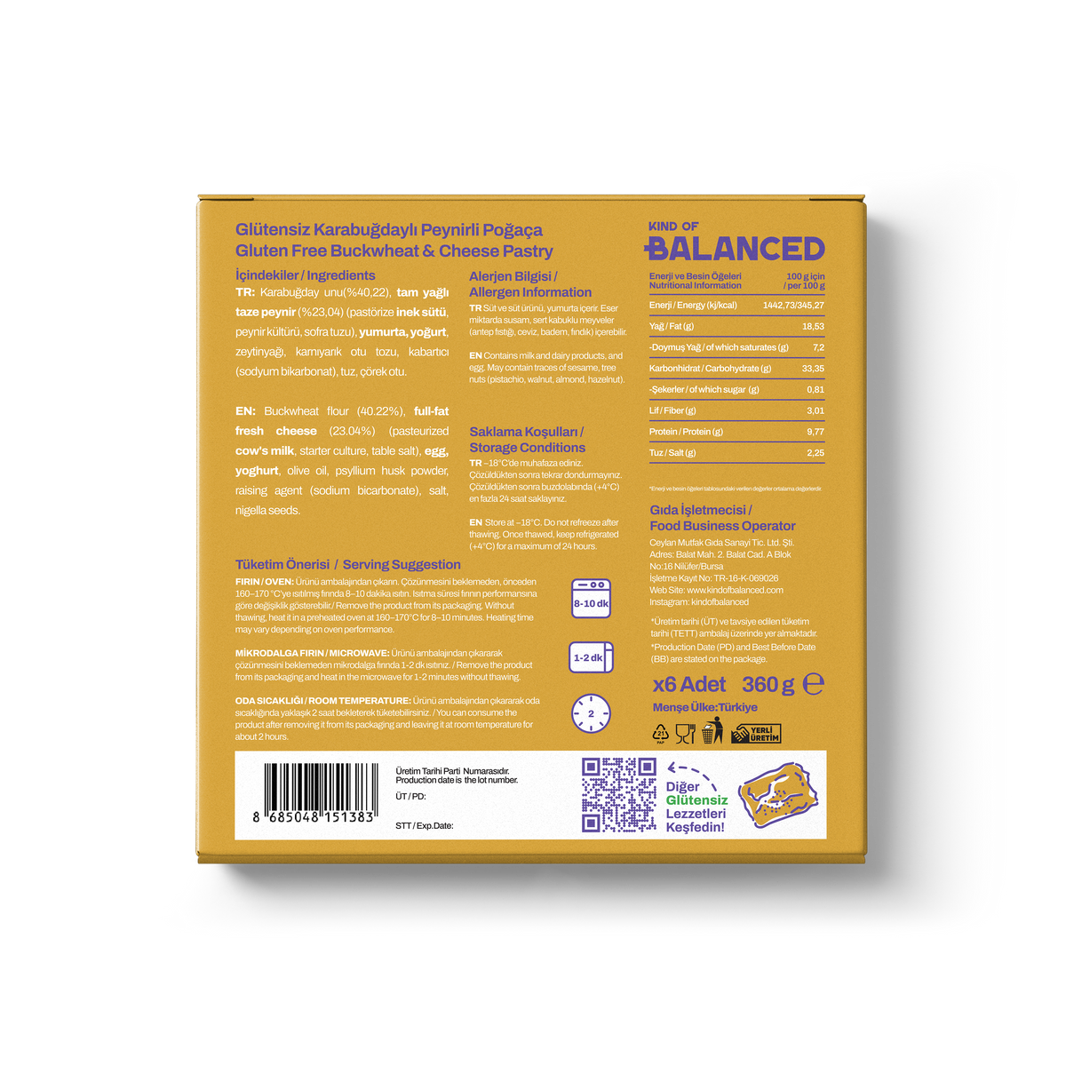 Glütensiz Karabuğdaylı Peynirli Poğaça 6 Adet x 60 gr