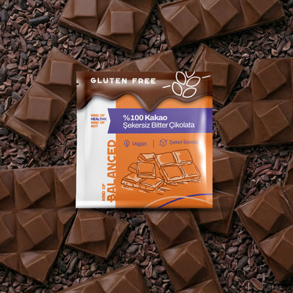 %100 Kakao Şekersiz Bitter Çikolata 40 Gr