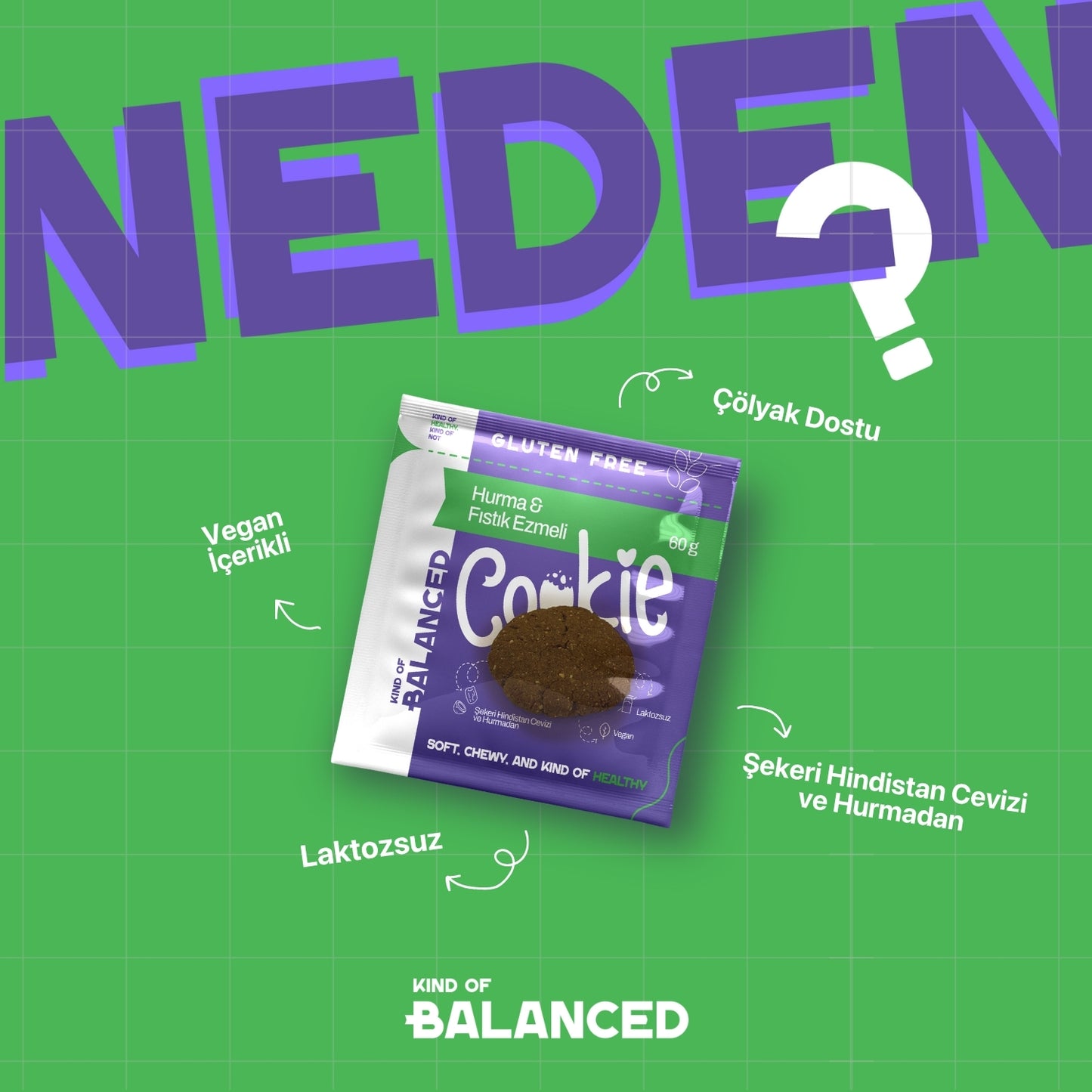 Glütensiz Hurma & Fıstık Ezmeli Cookie 60 Gr