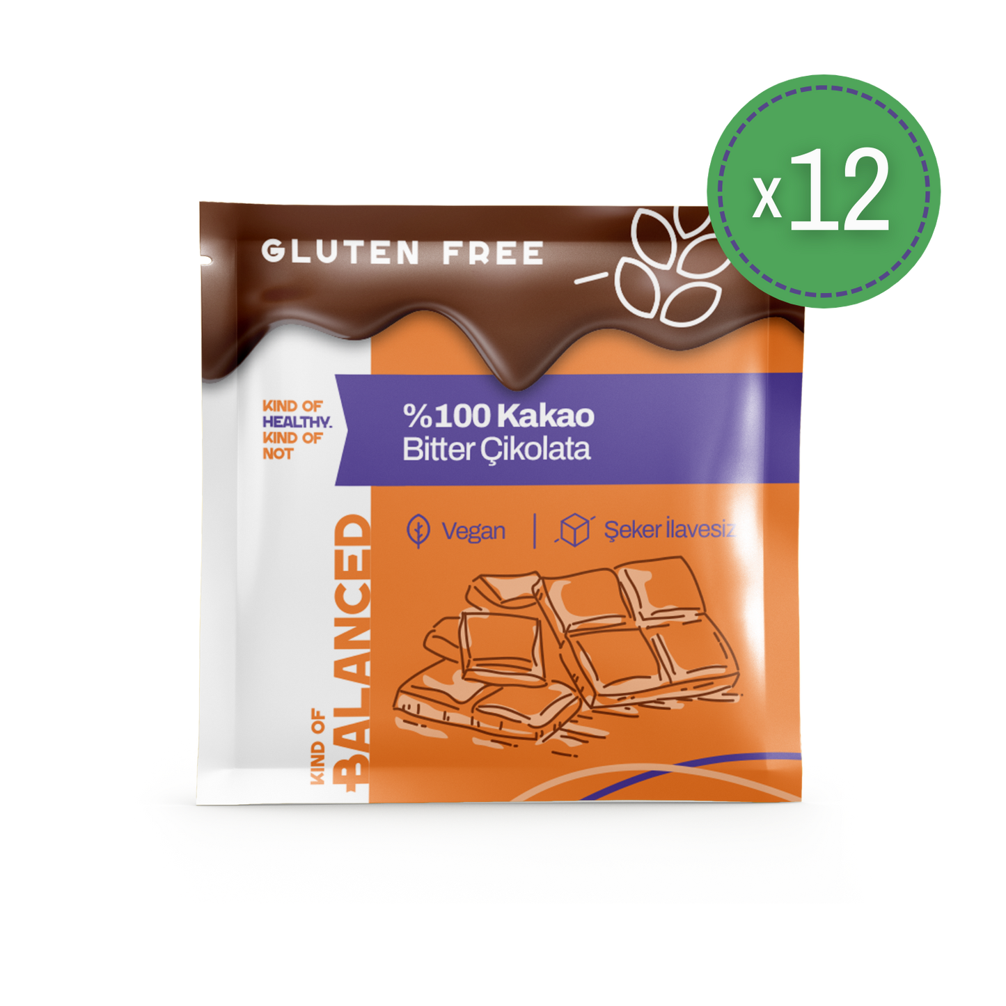 %100 Kakao Şekersiz Bitter Çikolata 40 Gr