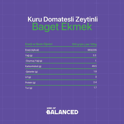 Glütensiz Kuru Domatesli Zeytinli Baget Ekmek 2 Adet x 150 Gr