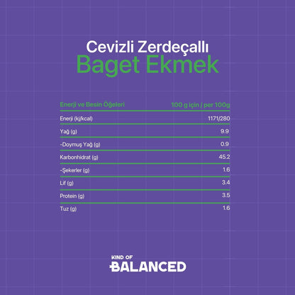 Glütensiz Cevizli Zerdeçallı Baget Ekmek 2 Adet x 150 Gr