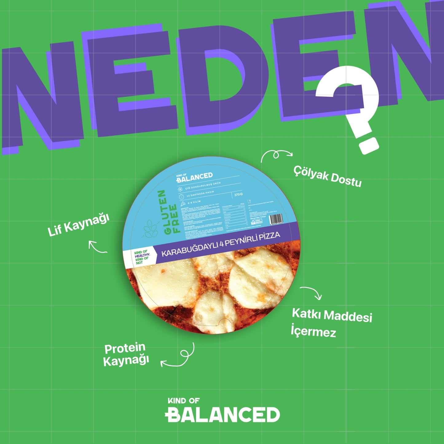 Glütensiz Karabuğdaylı 4 Peynirli Pizza 370 Gr