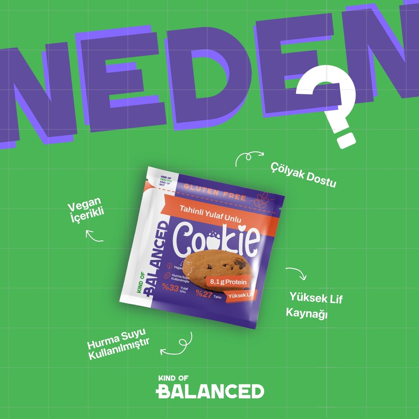 Glütensiz Tahinli Yulaf Unlu Proteinli Cookie 60 Gr