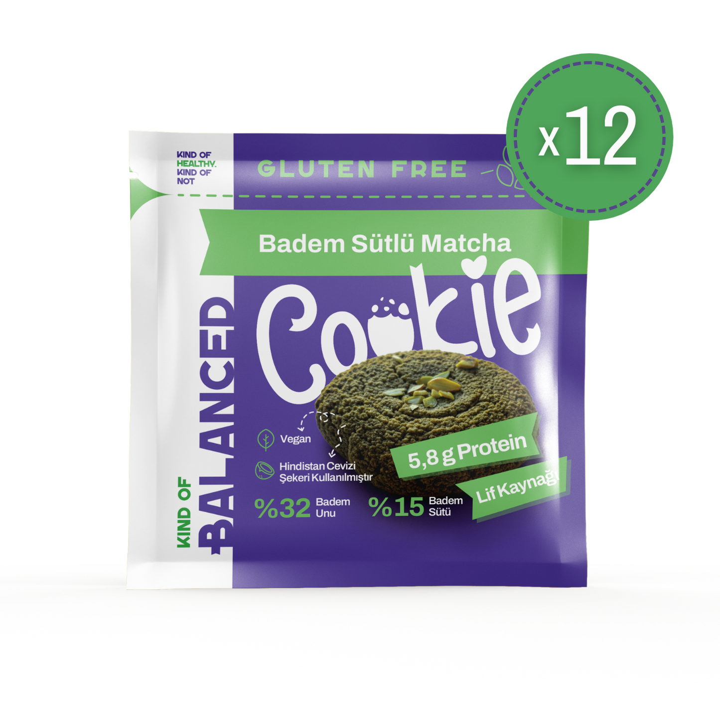 Glütensiz Badem Sütlü Matcha Proteinli Cookie 60 gr