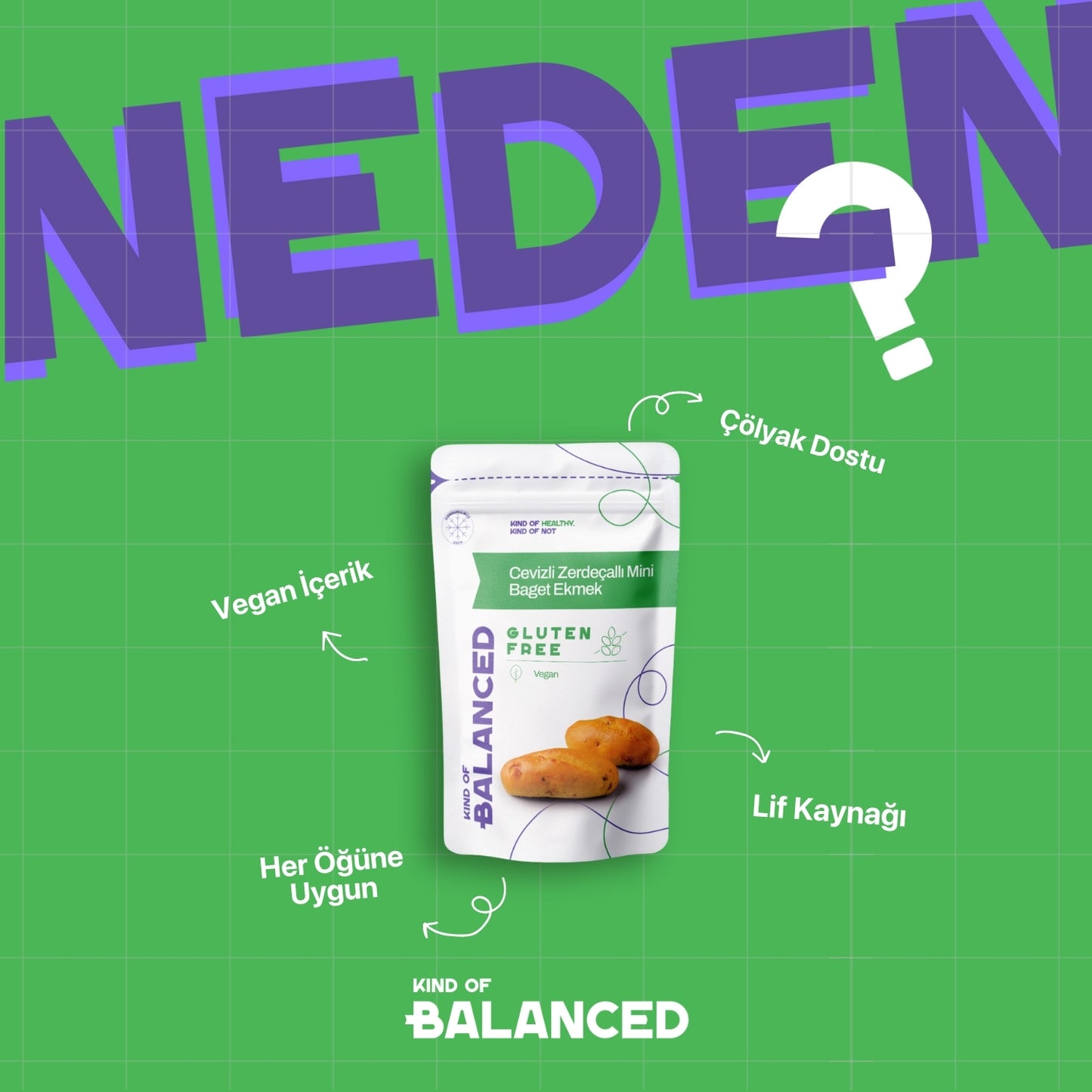 Glütensiz Cevizli Zerdeçallı Mini Baget Ekmek 5 Adet x 60 Gr