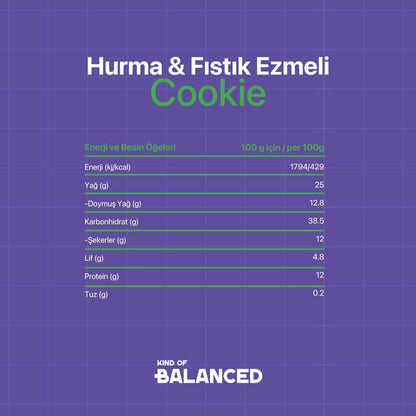 Glütensiz Hurma & Fıstık Ezmeli Cookie 60 Gr