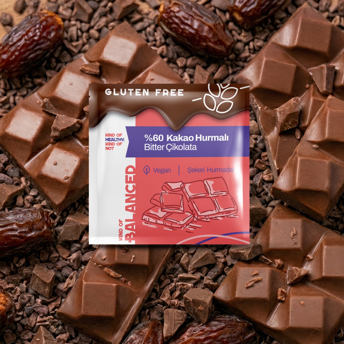 %60 Kakao Hurmalı Bitter Çikolata Şeker İlavesiz 40 Gr