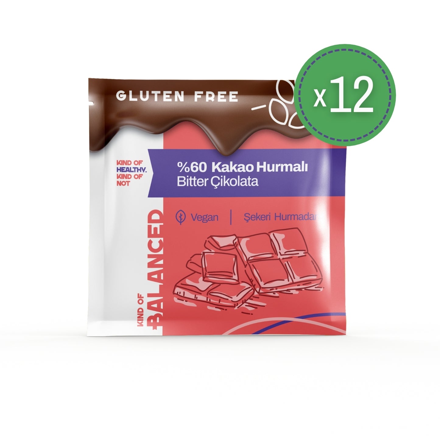 %60 Kakao Hurmalı Bitter Çikolata Şeker İlavesiz 40 Gr