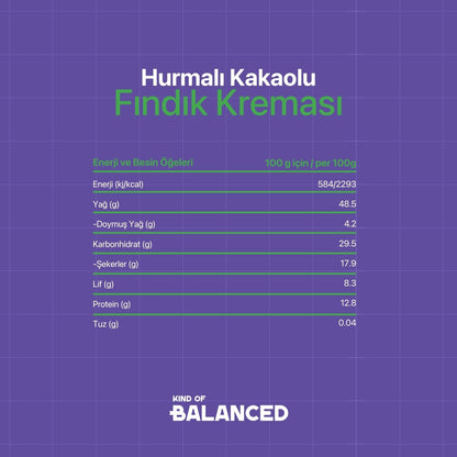 Hurmalı Kakaolu Fındık Kreması (Şekersiz, Katkısız) 200 Gr