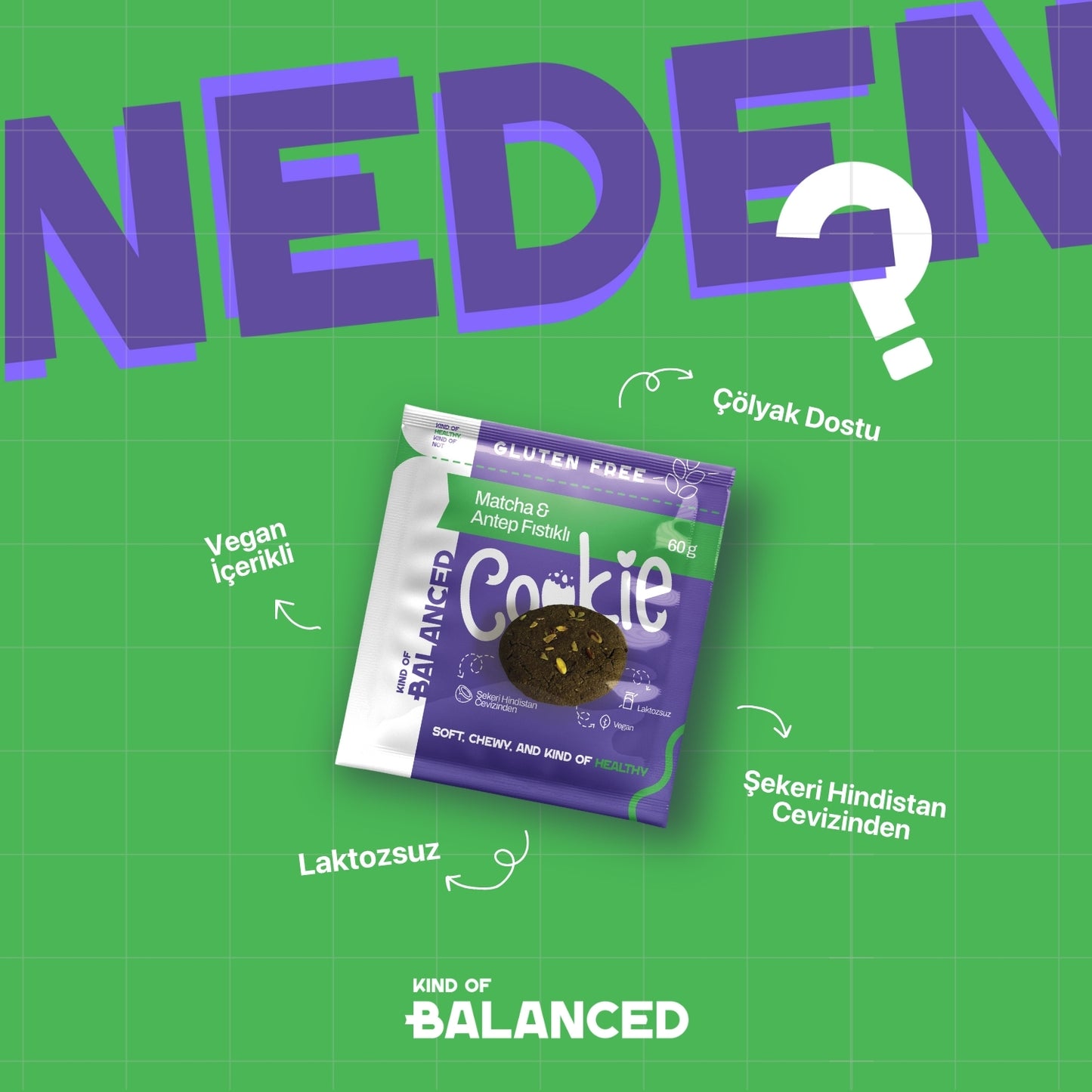 Glütensiz Matcha & Antep Fıstıklı Cookie 60 gr