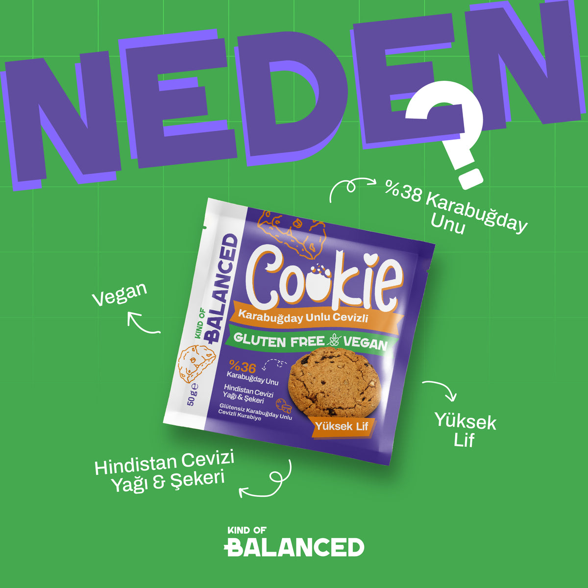 Glütensiz Karabuğday Unlu Cevizli Cookie 50 Gr