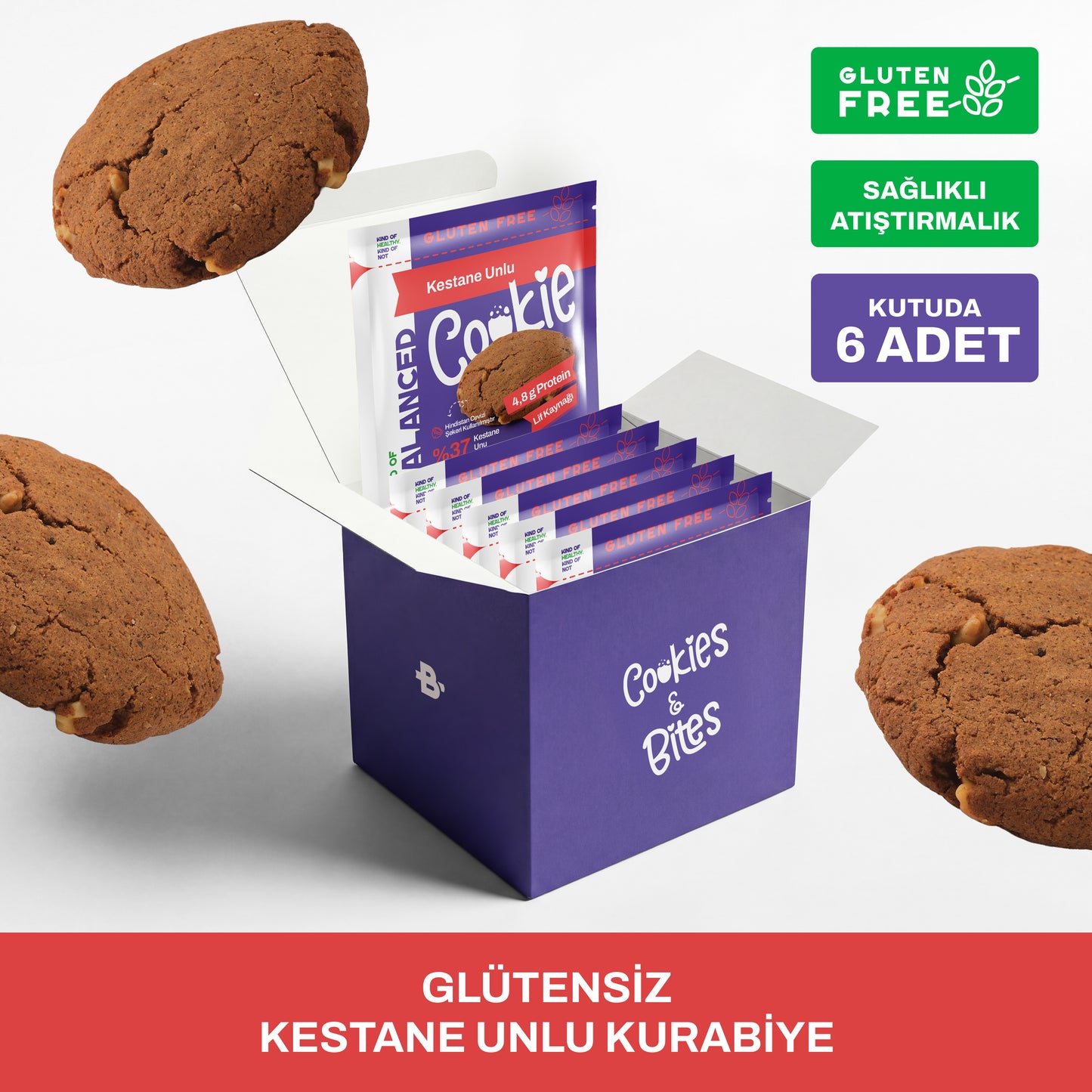 Glütensiz Kestane Unlu Proteinli Cookie 60 Gr