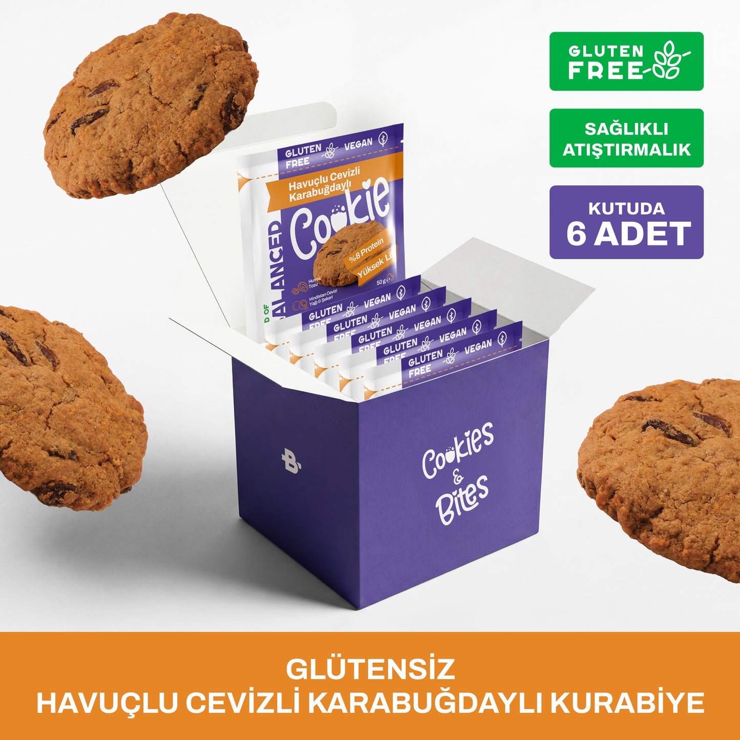 Glütensiz Havuçlu Cevizli Karabuğdaylı Proteinli Cookie 50 Gr