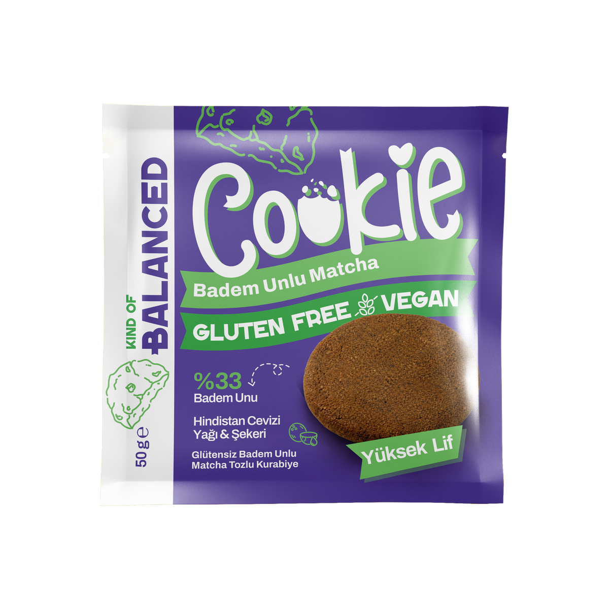 Glütensiz Badem Unlu Matcha Tozlu Cookie 50 Gr