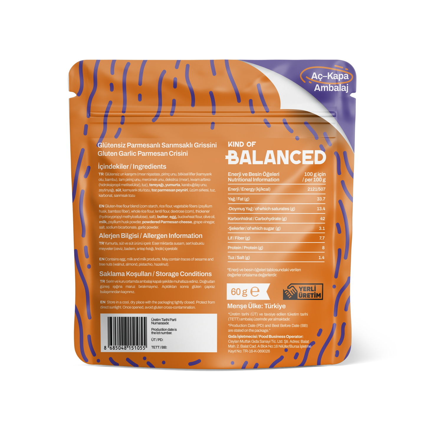 Glütensiz Parmesanlı Sarımsaklı Grissini 60 Gr