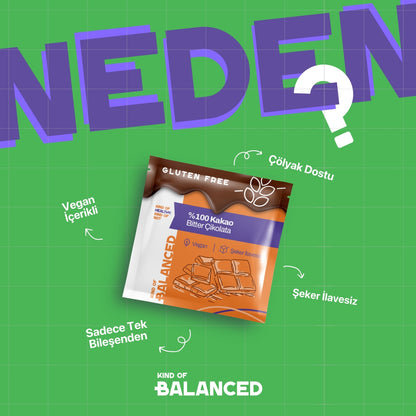 %100 Kakao Şekersiz Bitter Çikolata 40 Gr