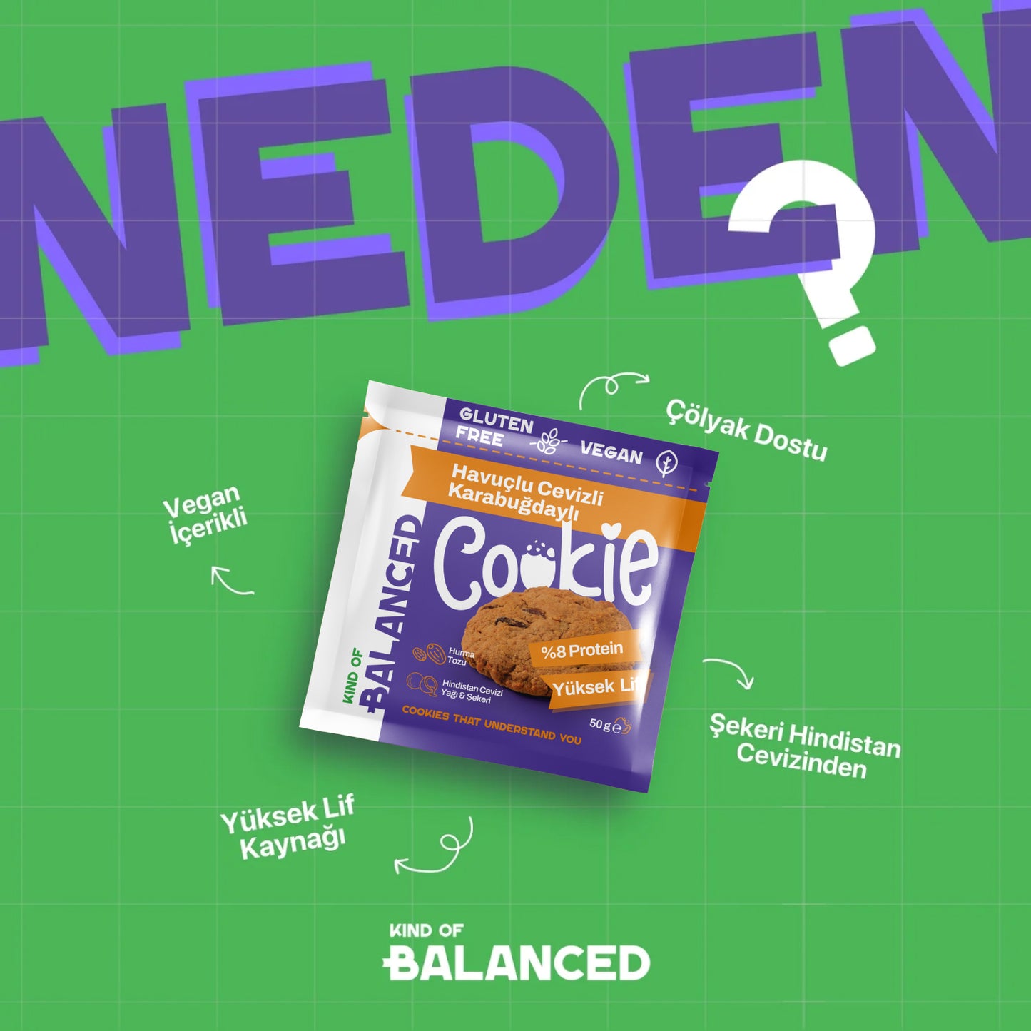 Glütensiz Havuçlu Cevizli Karabuğdaylı Proteinli Cookie 50 Gr