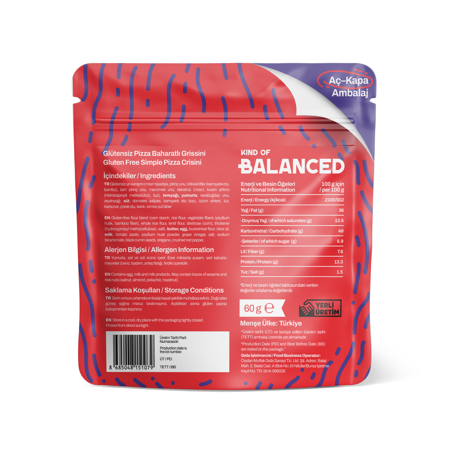 Glütensiz Pizza Baharatlı Grissini 60 Gr